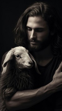 Photography of Jesus Hugging a Lamb photography livestock portrait.