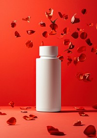 White bottle packaging  petal red container.