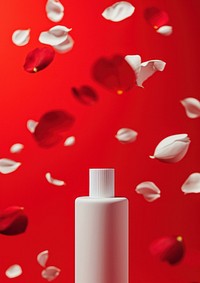 White bottle packaging  nature petal red.