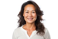 Filipino middle aged woman adult smile white background.