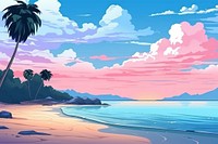 Beach landscape anime shoreline.