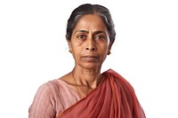 Middle aged indian woman portrait adult white background.