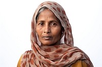 Middleaged bangladeshi woman scarf white background headscarf.
