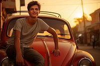 Indian teen age man car portrait sitting.