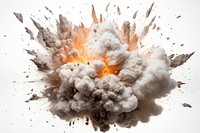 Explosion white background destruction splattered.