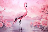 Pink background watercolor no detail flamingo animal plant.