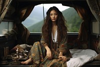 East asian woman portrait sitting fashion.