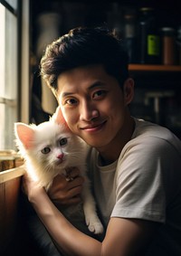 Taiwanese man pet portrait mammal.