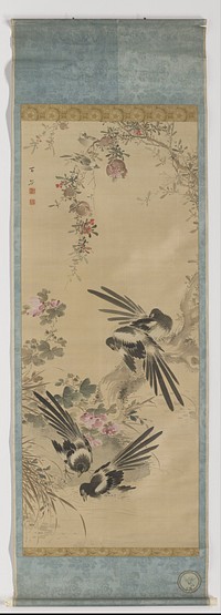 Magpies, Pomegranates, and Hibiscus (c. 1800) by Wang Ying