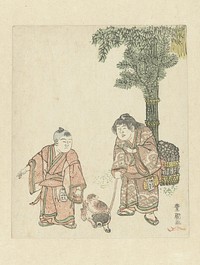 Twee jongens met hond (1790) by Utagawa Toyokuni I