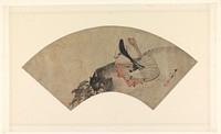 Waaierblad met een dichteres op een berg (1800 - 1900) by Suzuki Kiitsu