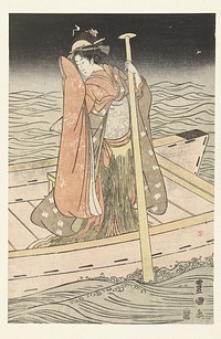 Jonge vrouw in boot (1800 - 1802) by Utagawa Toyokuni I and Yamadaya Sanshiro Sanrindo