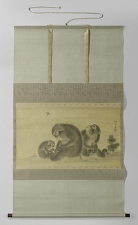 Drie makaken en een wesp (c. 1800 - 1821) by Mori Sosen