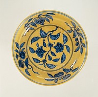 Dish with a flowering plant and fruit sprays reserved in a yellow ground (c. 1506 - c. 1521) by anonymous