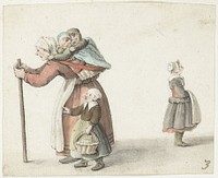 Vrouw met twee kinderen in een draagmand (1651) by Gesina ter Borch