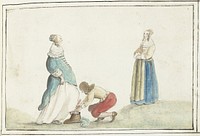 Heer strikt de schoen van een dame (in or after 1648 - before 1653) by Gesina ter Borch