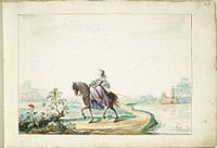 Vrouw te paard in een landschap (1660) by Gesina ter Borch
