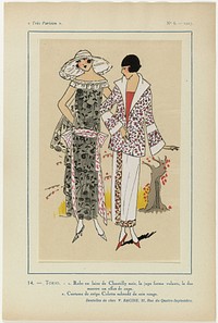 Très Parisien, 1923, No 6: 14. - TOKIO. - 1. Robe en laize de Chantilly... (1923) by anonymous, V Racine and G P Joumard