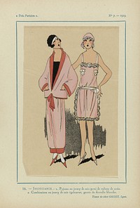 Très Parisien, 1923, No 7: 16.- INSOUCIANCE. - 1. Pyjama en jersey de soie... (1923) by anonymous, Julien Giguet and G P Joumard