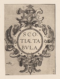 Ronde cartouche met twee mascarons (1572) by anonymous, Frans Huys, Hans Vredeman de Vries and Abraham Ortelius