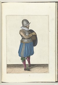 De exercitie met schild en spies: de soldaat trekt zijn arm uit de riem van het schild (nr. 25), 1618 (1616 - 1618) by Adam van Breen and anonymous