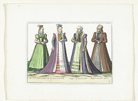 Vier vrouwen gekleed volgens de Duitse mode in Augsburg, ca. 1580 (1872 - 1875) by anonymous, Abraham de Bruyn and G A van Trigt
