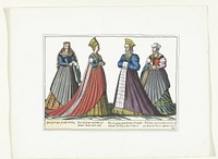 Vier vrouwen gekleed volgens de Duitse mode in Neurenberg, ca. 1580 (1872 - 1875) by anonymous, Abraham de Bruyn and G A van Trigt