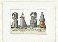 Vier vrouwen gekleed volgens de mode in Antwerpen, Brabant en 's-Hertogenbosch, ca. 1580 (1872 - 1875) by anonymous, Abraham de Bruyn and G A van Trigt
