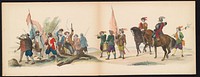 Maskerade van de Leidse studenten, 1850 (plaat 12) (1850) by Carel Christiaan Antony Last, Jan Karel Jacob de Jonge, P Blommers Steendrukkerij van, J Hazenberg Corns Zoon and J H Gebhard and Co