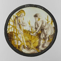 Ruit met voorstelling van een boer die aan het snoeien is (c. 1500 - c. 1525) by Meester van de Dood van Absalom and anonymous