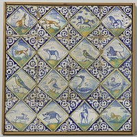 Veld van zestien tegels met dieren (c. 1580 - c. 1625) by anonymous