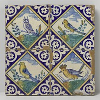 Veld van vier tegels met vogels (c. 1580 - c. 1625) by anonymous