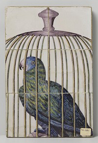 Tegeltableau met papegaai in kooi (c. 1730 - c. 1770) by anonymous