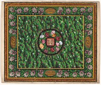 Ontwerp voor een tapijt met een floraal patroon en Javaanse tekst in het centrale medaillon (c. 1854 - c. 1864) by anonymous, Deventer Tapijtfabriek and Firma Smaale
