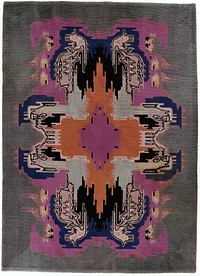 Vloerkleed met een kleurig art déco-patroon binnen een effen grijsgroene rand (c. 1920) by Jaap Gidding and Koninklijke Verenigde Tapijtfabrieken