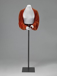 Kort, bloezend jasje van oranje rode zijden velours met lange mouwen en zonder sluiting (c. 1930 - c. 1939) by Denise Vandervelde Borgeaud and Jeanne Lanvin