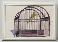 Tegeltableau, beschilderd met een voorstelling van een vogelkooi (c. 1750 - c. 1800) by anonymous
