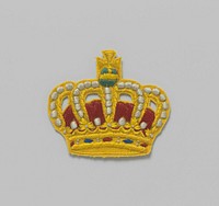 Applicatie, geborduurd in de vorm van een kroon in geel, rood, wit en blauw (c. 1850 - c. 1899) by anonymous