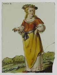 Ruit met jonge vrouw met bloemenkrans op het hoofd (c. 1650 - c. 1675) by anonymous