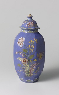 Pot met deksel van veelkleurig beschilderde faïence (c. 1700 - c. 1735) by anonymous
