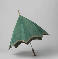 Parasol met dek van groene zijde met ingeweven streep langs de rand, op een ijzeren stok waaraan een houten handgreep (c. 1825) by anonymous