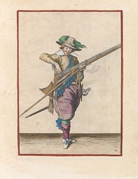 Soldaat die kruit in de pan van zijn musket giet (c. 1597 - 1607) by Jacques de Gheyn II and Jacques de Gheyn II