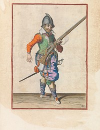 Soldaat die zijn roer met zijn linkerhand schuin omhoog gericht vasthoudt (c. 1597 - 1607) by Jacques de Gheyn II and Jacques de Gheyn II
