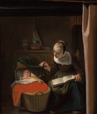 Young Woman at a Cradle (1652 - 1662) by Nicolaes Maes