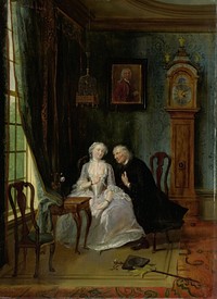 "Unseemly Love, perhaps a scene of the Widower Joost with Lucia, 2nd scene from the play ""De wanhebbelijke liefde"" by CJ van der Lijn " (1720 - 1750) by Cornelis Troost