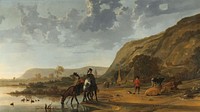 River Landscape with Riders (c. 1653 - 1657) by Aelbert Cuyp