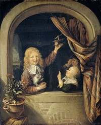 Children with a mousetrap (1660 - 1676) by Domenicus van Tol