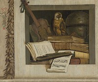 Still Life with Books, Sheet Music, Violin, Celestial Globe and an Owl (1645 - 1650) by Jacob van Campen