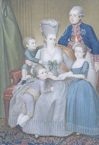 Willem V (1748-1806), prins van Oranje-Nassau, met zijn vrouw Frederika Sophia Wilhelmina van Pruisen en hun kinderen Frederica Louisa Wilhelmina, Willem Frederik en Willem George Frederik (1779) by Pieter le Sage