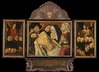 Memorial Triptych, formerly called the Gertz Memorial Triptych, with the Lamentation (central panel), nine male Donor Portraits with Saint John the Evangelist (left wing, inner), nine female Donor Portraits with the Virgin and Child (right wing, inner), Saint Peter (left wing, outer) and Saint Mary Magdalene (right wing, outer) (after c. 1527) by Hugo van der Goes and anonymous